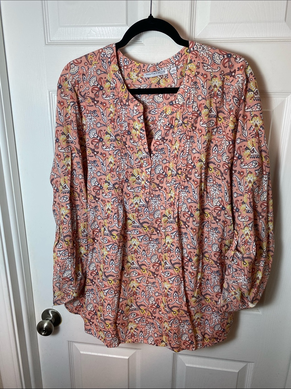 Notations Peach-Pink Paisley Tunic Blouse V Neck Plus Size 2X